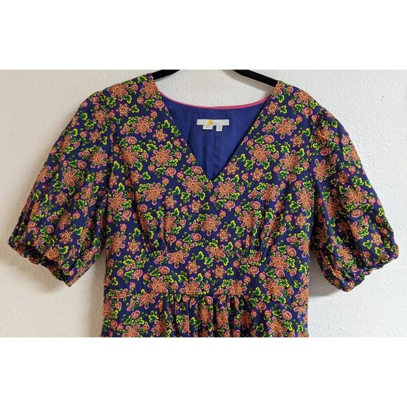 BODEN Women's Purple Floral Puff Sleeve Dress Size 8 Long Multicolor EXCELLENT! - Picture 2 of 11